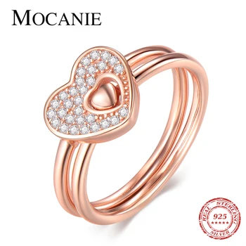 

Mocanie Romantic 925 Sterling Silver Clear CZ Stackable Love Hearts Finger Ring for Women Wedding Engagement Party Jewelry Gift