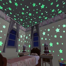 

100pcs 3D Stars Glow In The Dark Wall Stickers Luminous Fluorescent Pvc Wall Art Decals For Kids Bedroom Ceiling Home Decoration
