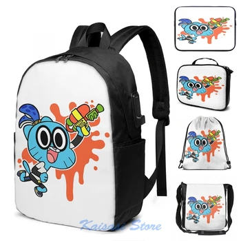 

Funny Graphic print Gumball Inkling USB Charge Backpack men School bags Women bag Travel laptop bag