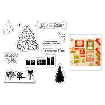

2020 New Christmas Tree Sentiment Word Clear Stamps and Gift Box Metal Cutting Dies For Scrapbooking Craft Greeting Card Making
