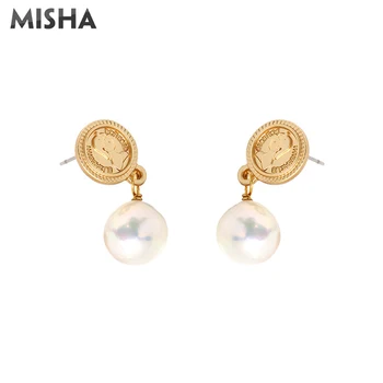

MISHA New Big Pearl Stud Earring For Women 925 Silver Pearl Earrings Freshwater Pearl Jewelry Gifts Fashion Stud Earring 2338