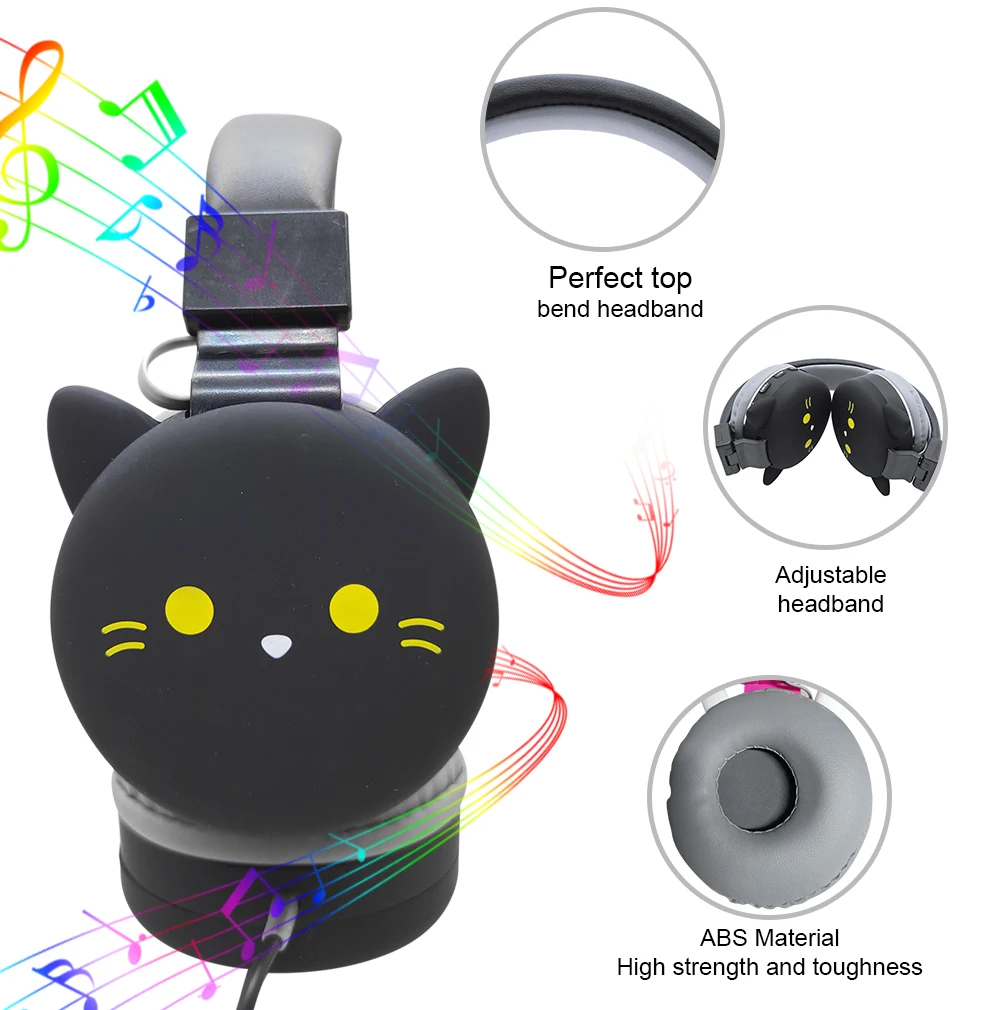 Классные черные наушники с кошачьими ушками детские игровые проводные наушники для путешествий музыкальные стереонаушники для компьютера мобильный телефон MP3 подарки