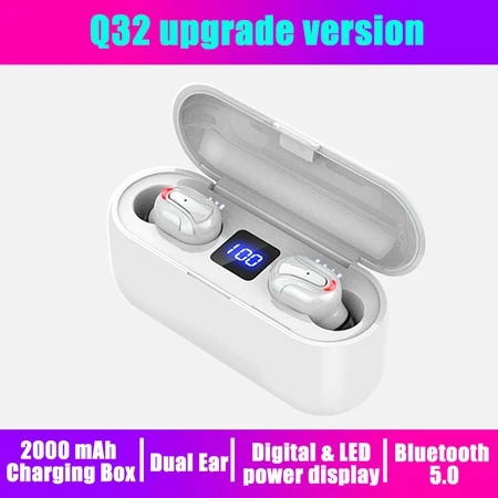 Новинка Q32 TWS 5,0 Bluetooth наушники с шумоизоляцией беспроводные наушники игровая гарнитура с микрофоном 2000 мАч светодиодный водонепроницаемый внешний аккумулятор - Цвет: Q32 upgrade white