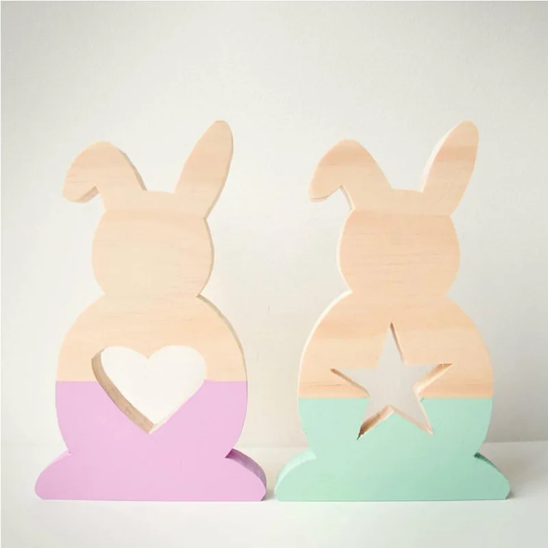 

Nordic Wooden Hollow Star Love Heart Rabbit Ornaments DIY Crafts Wood Rabbit Hanging for Chirstmas Easter Party Ornaments Deocr