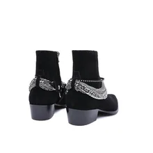  Style Retro Biker Genuine England Leather Ankle Men Fashion Cowboy Chain Pointed Toe High Heel Mens Shoes Chelsea Boots 