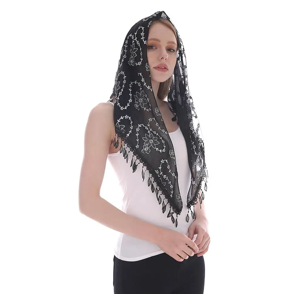 Laven White Black Catholic Head Scarf Women Kerchief Chapel Lace Church Veil Wedding Bride Spanish Mantilla Latin Veils for Mass couverture white catholic head scarf women kerchief chapel lace church veil wedding bride mantilla latin veils for mass