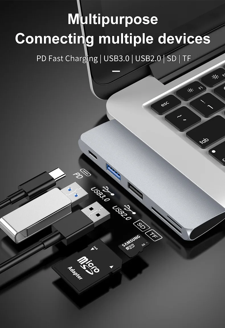 Tebe USB C концентратор 5 в 1 Тип C для SD/TF кард-ридер USB 3,0+ USB 2,0 концентратор адаптер высокоскоростной для iPad Pro MacBook