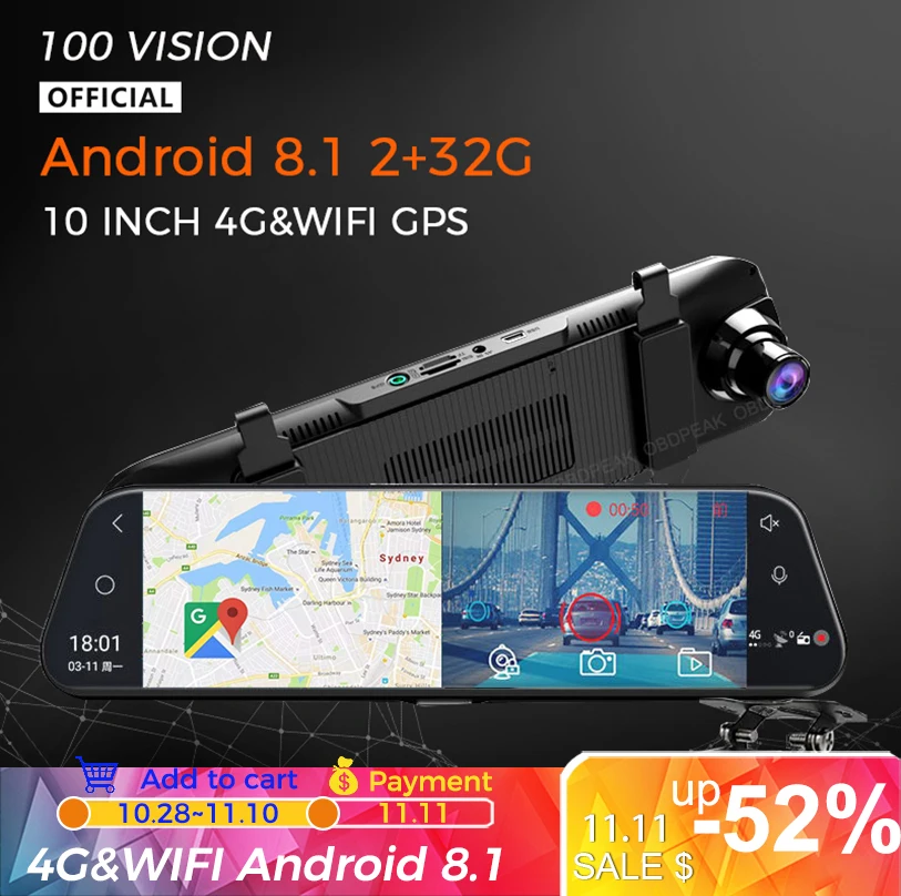 4G 1080P Автомобильный видеорегистратор Android 8 1 10 &quotавтомобильное зеркало заднего