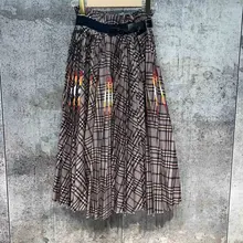 Новая женская мода сексуальный клетчатый пояс плиссированная юбка с высокой талией 1113
