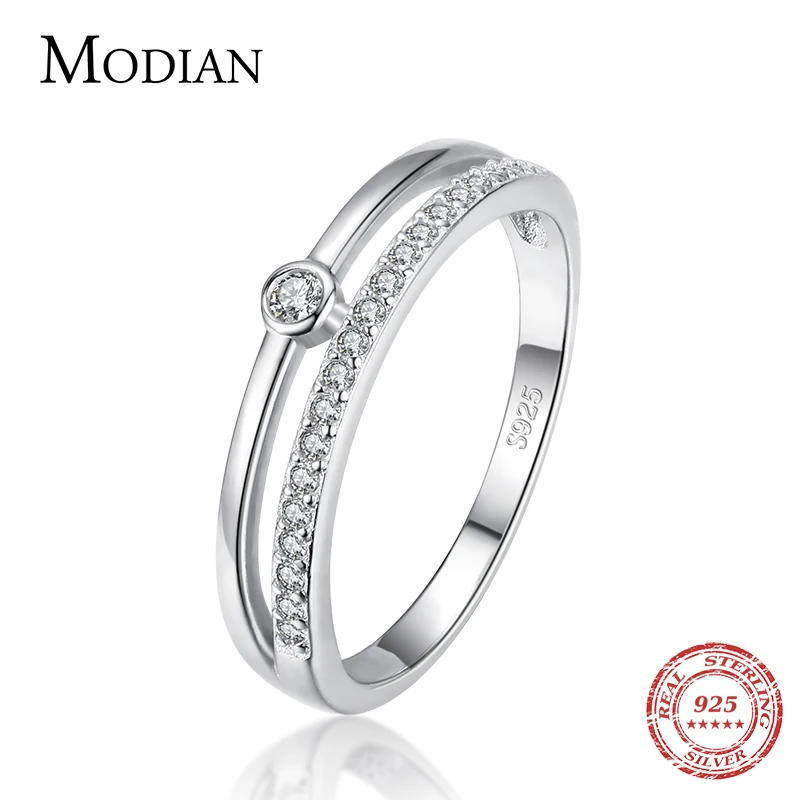 MODIAN 925 Sterling Silver Simple Line Fashion Clear CZ Rings For Women Luxury Jewelry Wedding Accessories Gift With Box Silver rings,silver ring,wedding rings