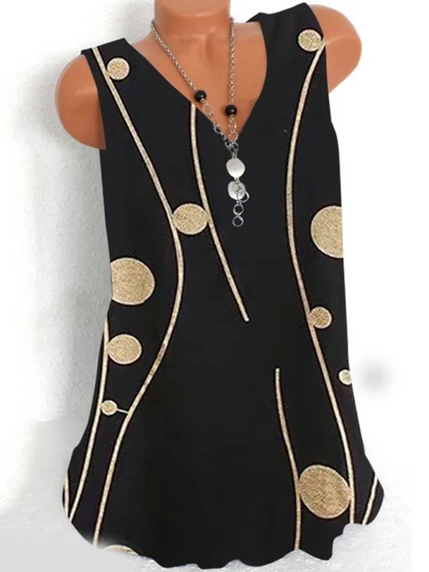 Fashion printing large size women T-shirt V-neck sleeveless vest casual ladies T-shirt women tops 14