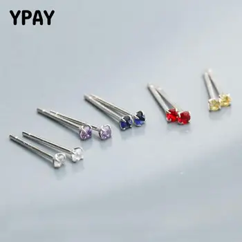 

YPAY 9 Colors 100% Real 925 Sterling Silver Stud Earrings for Women Girls Korea Japan Mini Zircon Ear Bone Nail Jewelry YME593