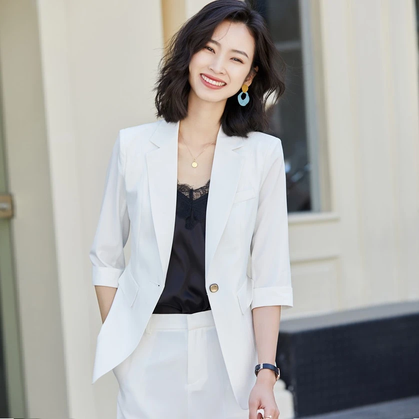 blanca de moda para mujer, chaqueta media manga, ropa de trabajo, uniforme estilos|Chaquetas| - AliExpress