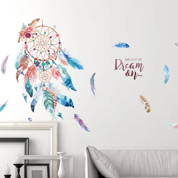 

[shijuekongjian] Dreamcatcher Feathers Wall Stickers DIY Cartoon Wall Decals for Kids Rooms Baby Bedroom Dormitory Decoration