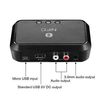

Portable NFC Bluetooth Receiver Adapter Wireless 3.mm Aux Audio Adapter with RCA output for Speaker Car Amplifer