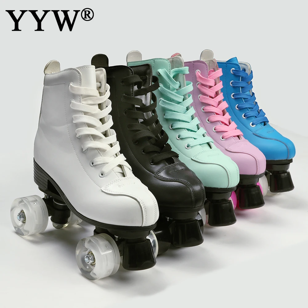 Unisex Rollschuhe PU Leder High-Top Double-Row Roller Skate Schuhe für Frauen
