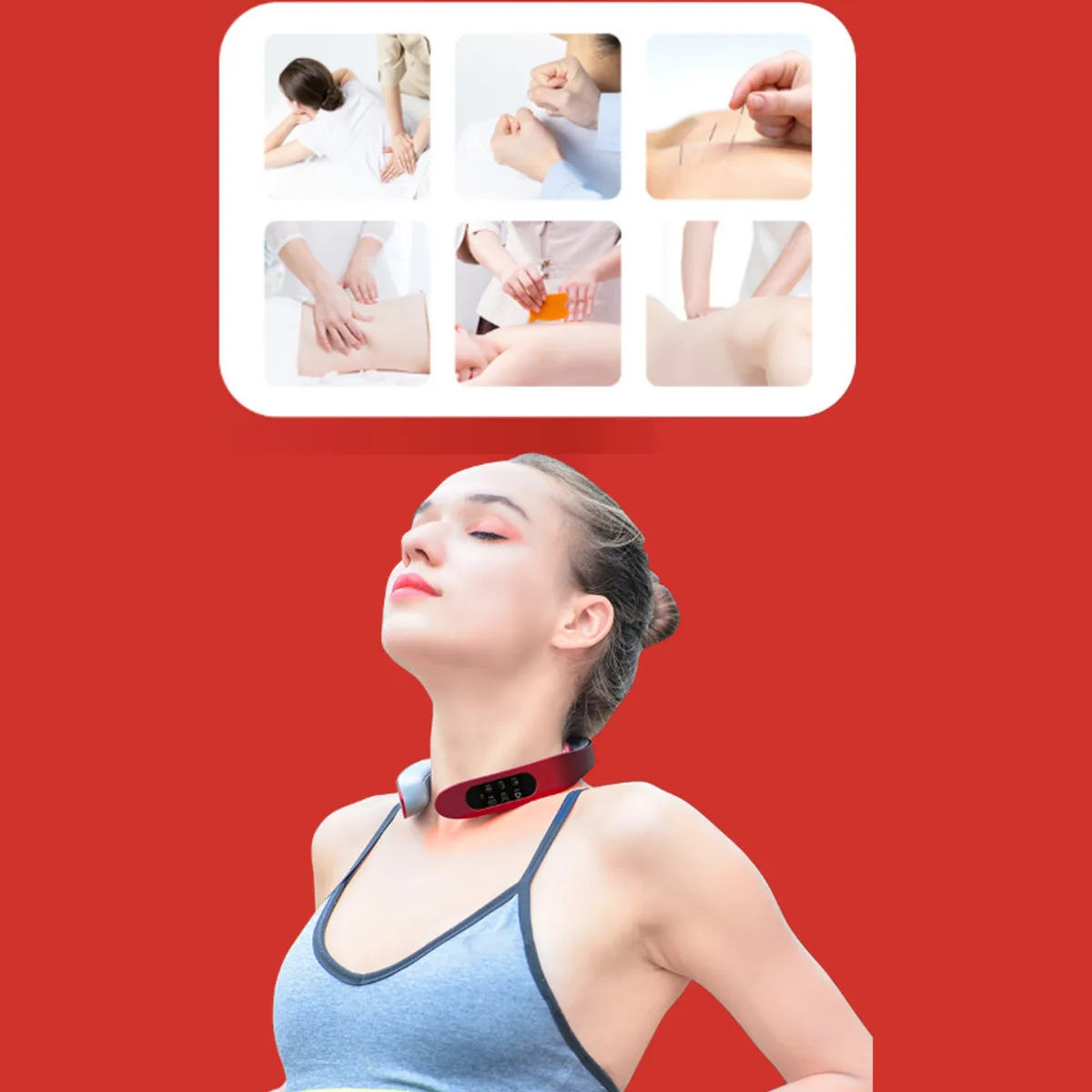  Household Portable Cervical Massage Instrument Neck Massager Instrument LCD Display Heating Electro