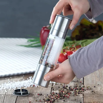 

Pepper Grinder 2 in 1 Stainless Steel Manual Salt Pepper Mill Grinder Seasoning Grinding for Cooking Restaurants