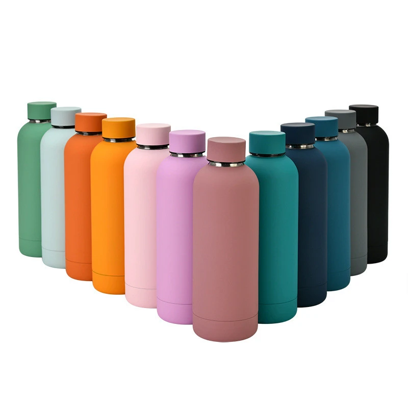 Water flask stainless steel in cool matt colours Dbl Wall Vacuum Insulated 500ml 