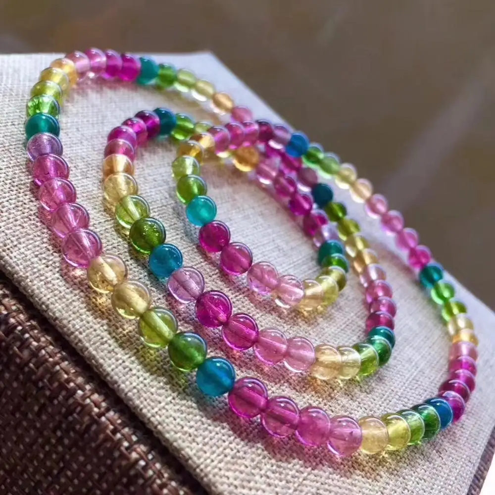 

4.9mm Genuine Natural Colorful Tourmaline Bracelet For Women Lady Crystal Stretch Round Beads Fashion Bracelet Jewelry AAAAA