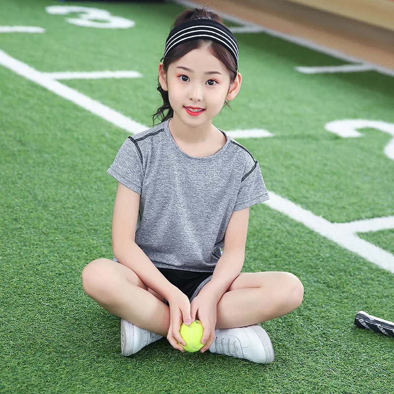 

Summer Girls Parent-child Matching Outfit 2019 Yoga Clothes Quick Drying Clothes Short Sleeve + Shorts Solid Color Sports Set Tw
