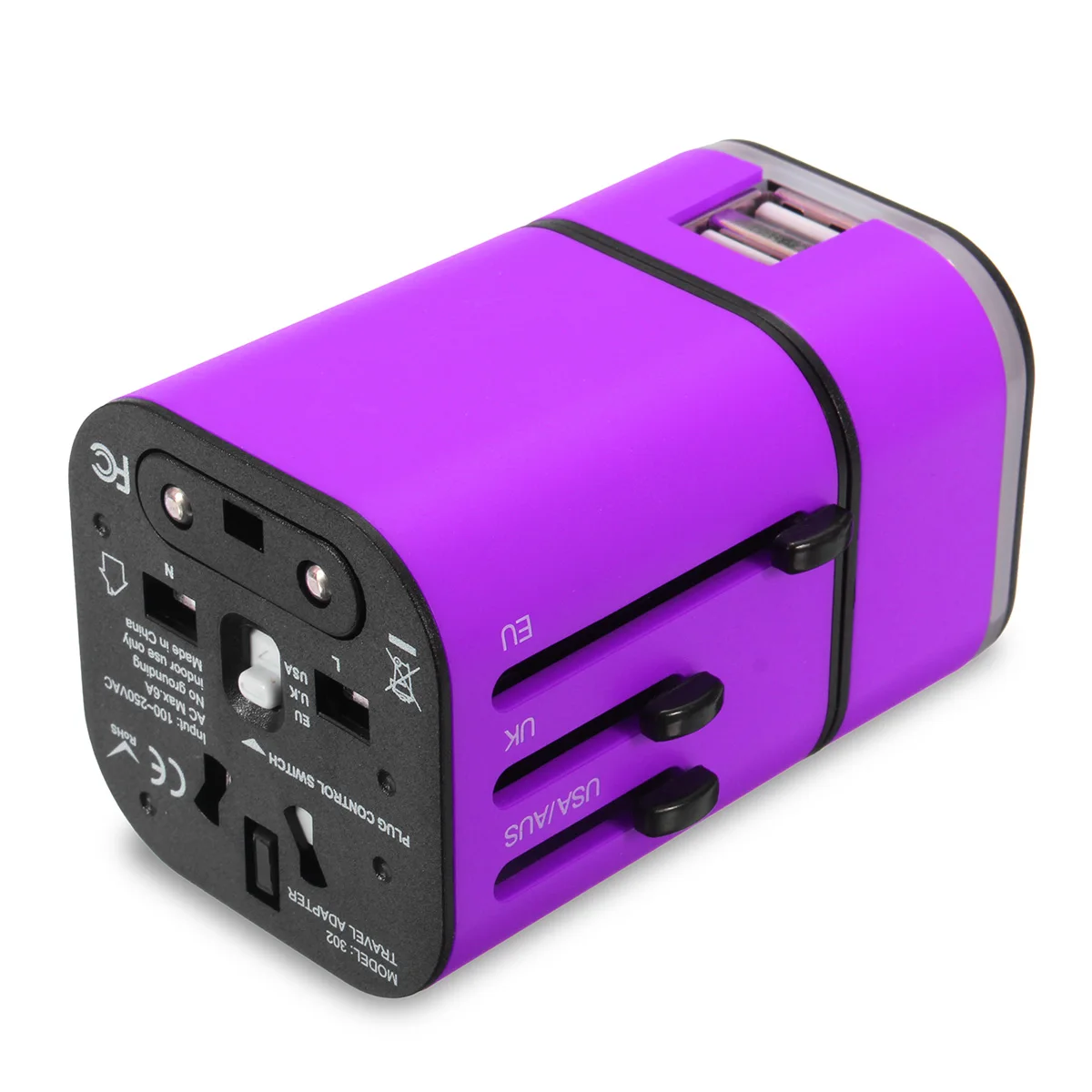 Purple Все-в-одном штекер Адаптер международный Путешествия 2 USB штекер зарядное устройство адаптер конвертер США Великобритания ЕС AU - Цвет: Purple