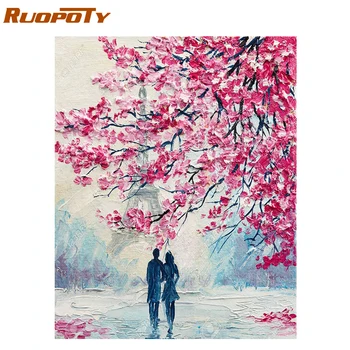 

RUOPOTY Frame Picture Paris Lovers Diy Painting By Numbers Acrylic Paint On Canvas Coloring By Numbers For Home Wall Art Decors
