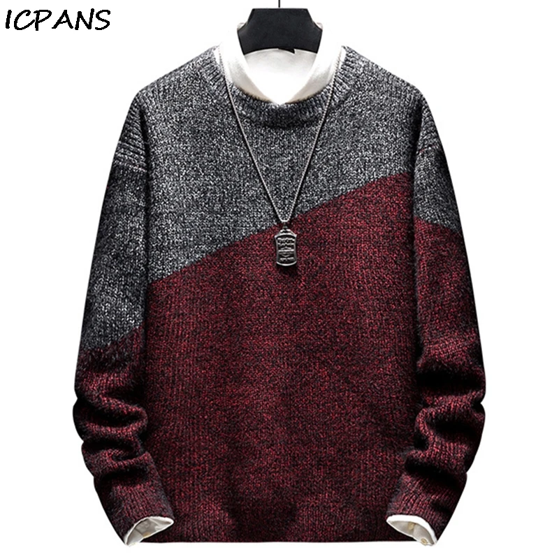 

ICPANS O Neck Mens Sweater Pullovers Korea Japanese Style Streetwear Knitted Pullover For Male 2019 Winter Autumn Warm Thick