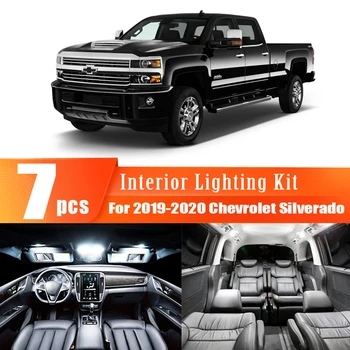 

7pcs White Car LED Light Bulbs Interior Package Kit For 2019-2020 Chevrolet Silverado Map Dome Trunk Door License Plate Light