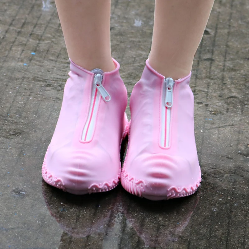 FamtiYaa Silicone Waterproof Shoe Cover Overshoes with Zipper Non-Slip Washable Protection Rain Shoes Boots for Women Men 2020
