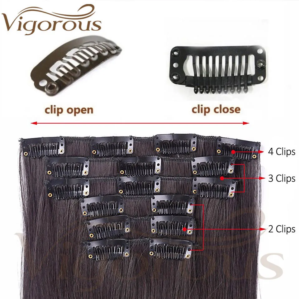 Энергичные черные коричневые длинные прямые волосы для наращивания на 16 клипсах 22 дюйма синтетические термостойкие волосы для женщин