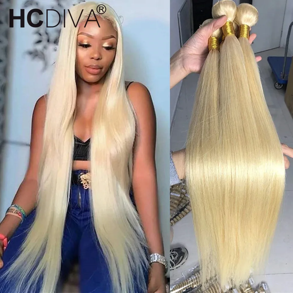 613 Bundle Brazilian Human Hair Weave 38 40Inch Bundles Remy Straight Blonde Human Hair bundles 4x4 Lace Closure