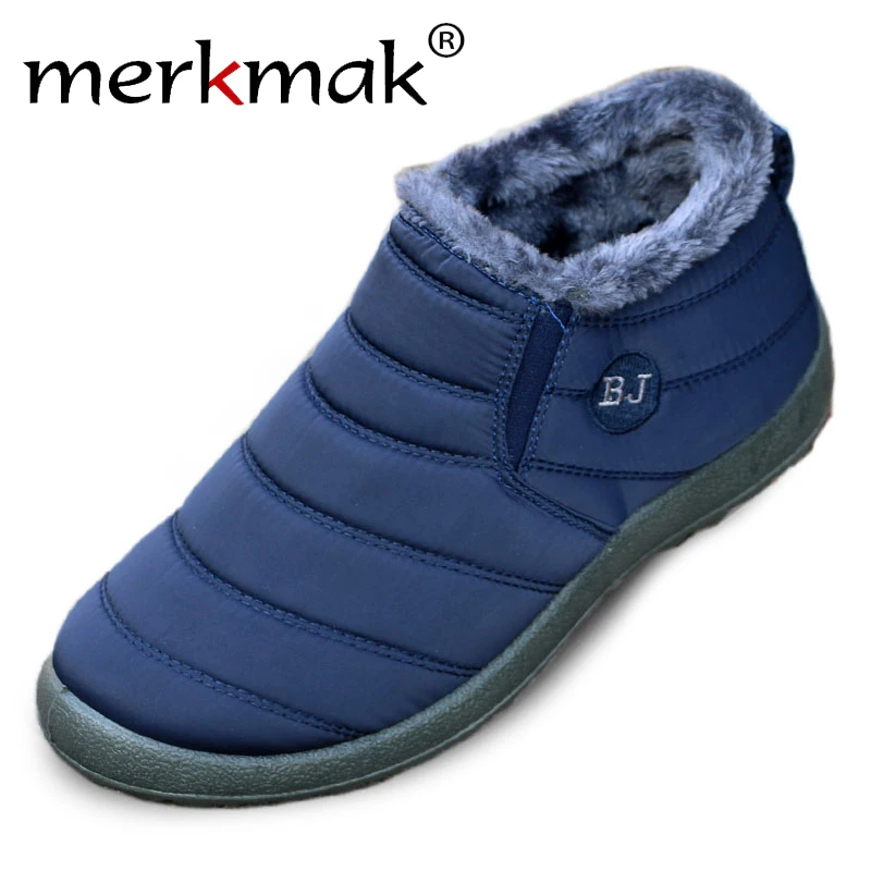 Tanie Merkmak 2019 nowe zimowe męskie buty moda ciepłe buty na śnieg antypoślizgowe wodoodporne botki Solid Color Big Size para botki