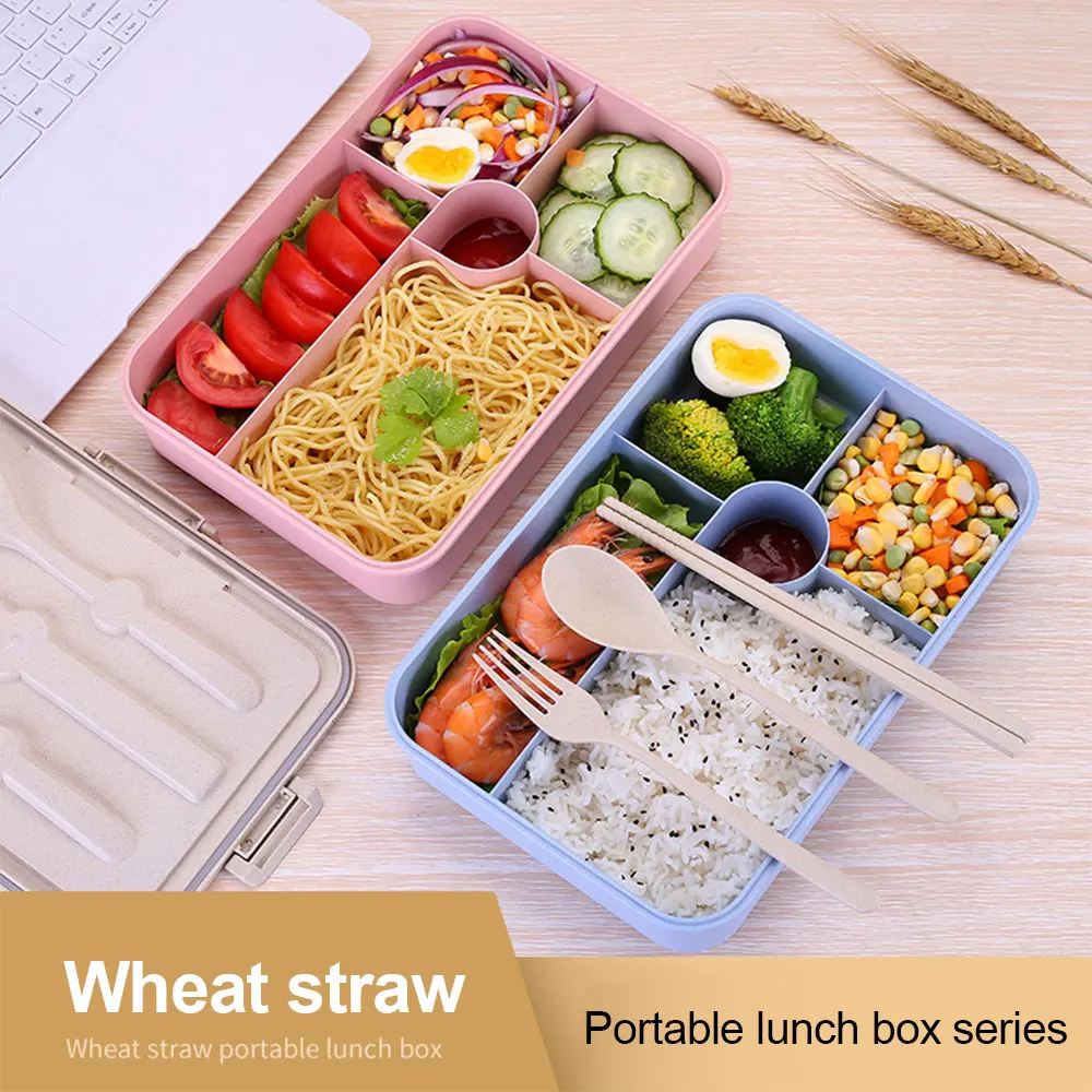 Портативные коробки для завтрака Пшеничная солома Bento Box с отделениями посуда