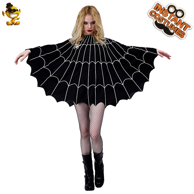 Poncho de tela de araña negra para adultos, disfraces de Purim, de Halloween para mujer, capa miedo, vestido de fantasía| | - AliExpress