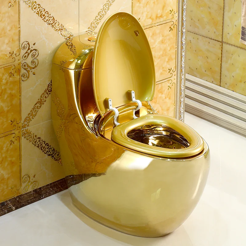 

Luxury Gold Egg Shape Commode Toilet Super Cyclone Flushing Closestool Water Saving Ceramic Toilet Bowl Integral Sitting Wc Pan