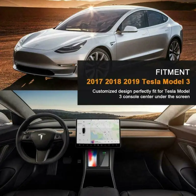 Qi Wireless Fast Charger Car Pad Mat Dual USB Fit For Tesla Model 3