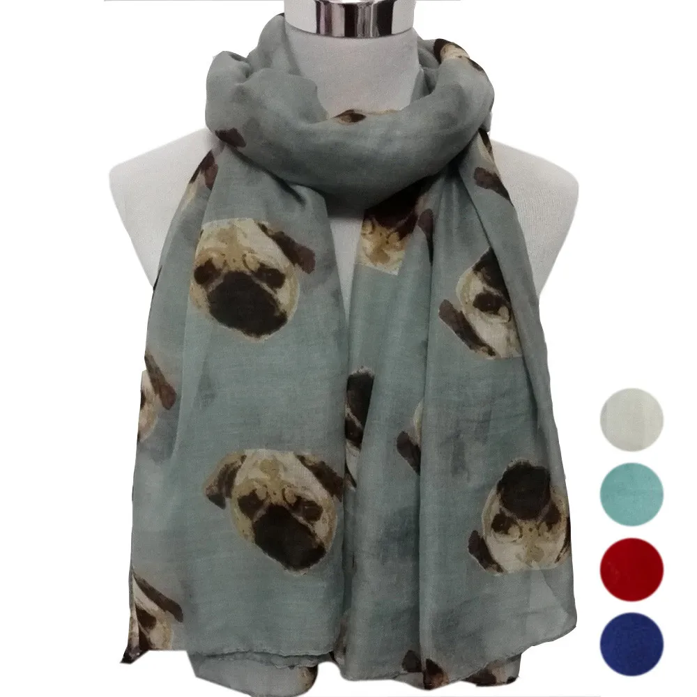 

2019 Fashion Print Silk Satin Scarf Vintage Square Scarf Lady Womens Long Cute Pug Dog Print Scarf Wraps Shawl Soft Scarves