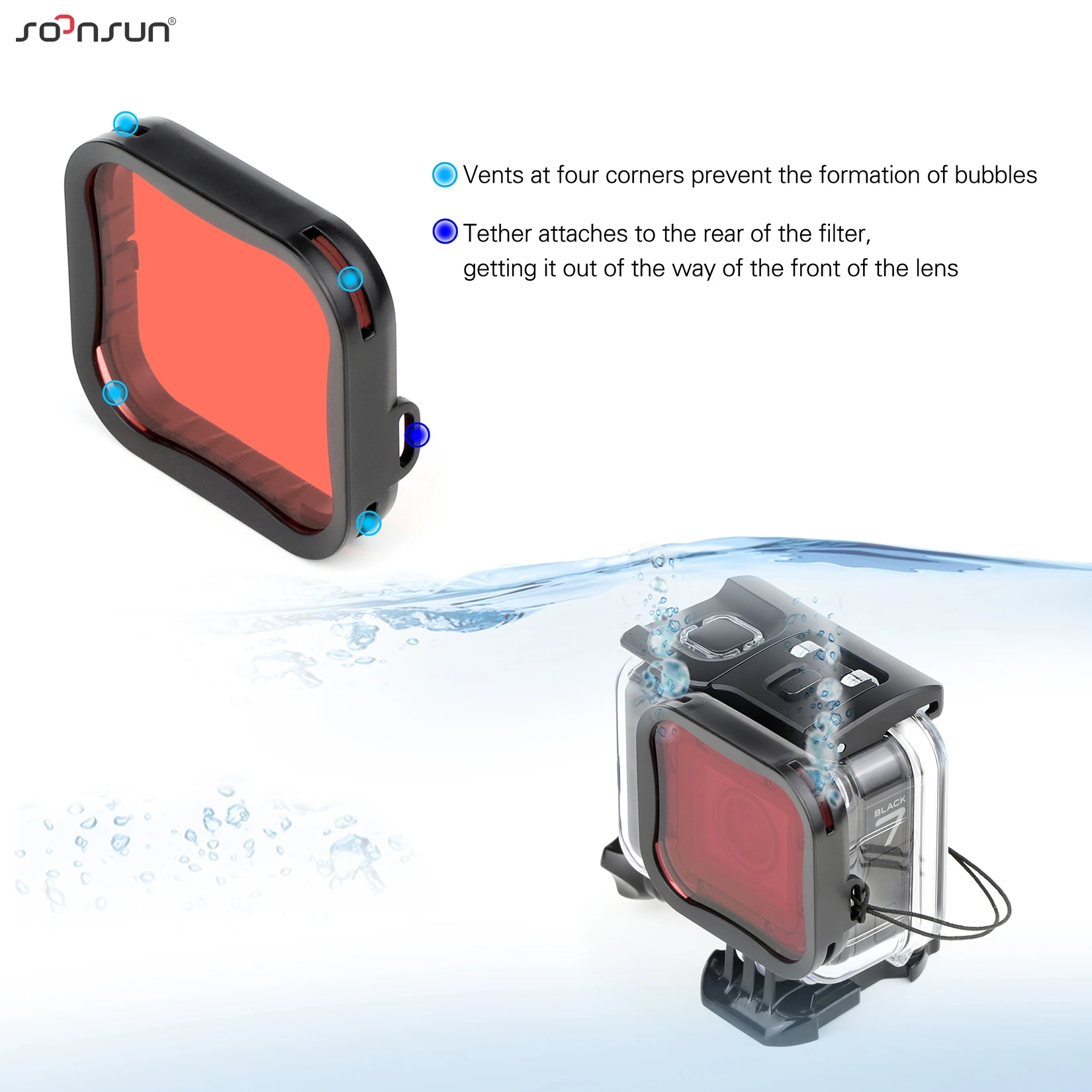SOONSUN Color Filter for GoPro Hero7 5Black Magnifier Red