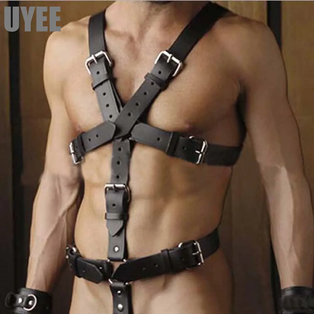 

UYEE Leather Garter Belts Leather Suspenders For Men Body Bondage Lingerie Suspender Chest Strap Gothic Punk Rave Adjustable Top