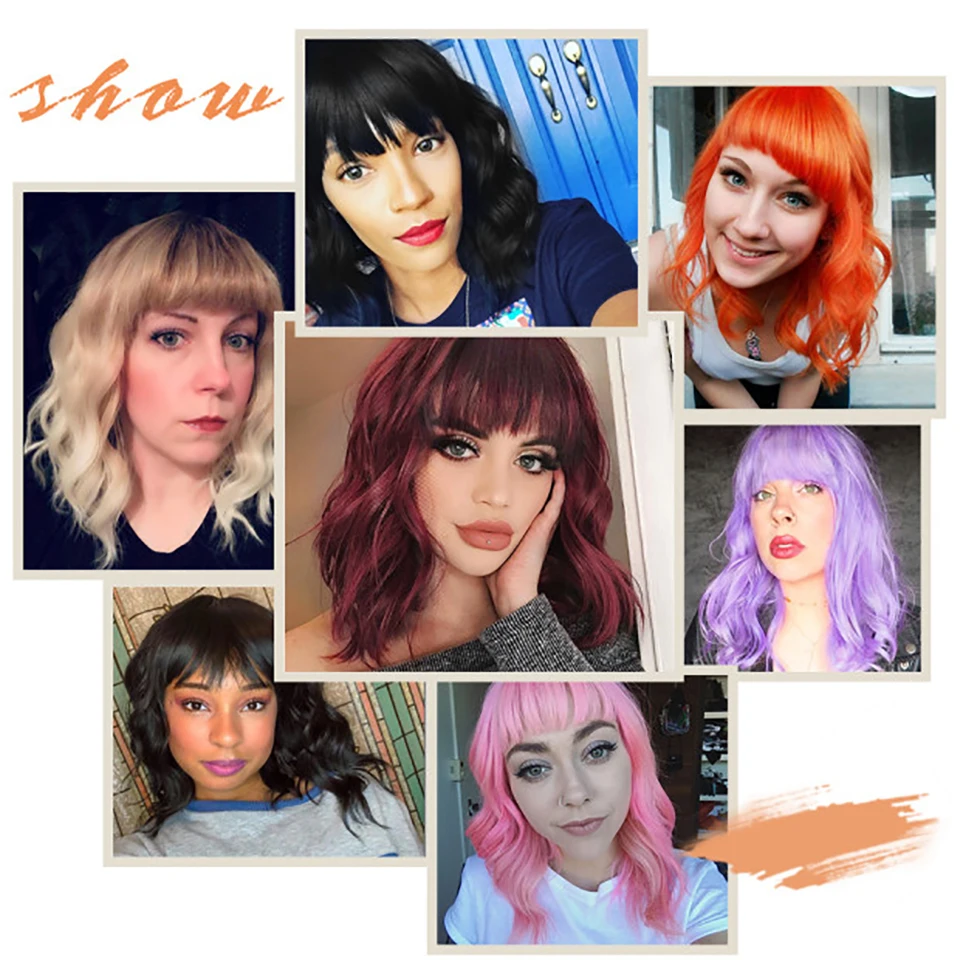 peruca de Cabelo Sintético com Franja Bob
