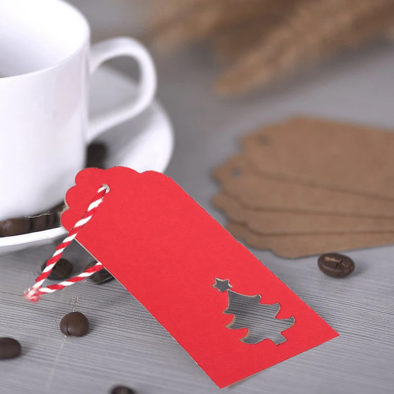 100pcs Christmas Tree Kraft Paper Tags Handmade DIY Crafts Hang Tag Gift Wrapping Supplies Labels For Christmas Favors Navidad