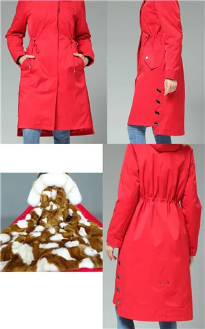 90cm Long Real Fox Lining fur coat parkas winter jacket coat women parka big real Fox raccoon fur collar fox fur liner Red Outer - Цвет: Бирюзовый