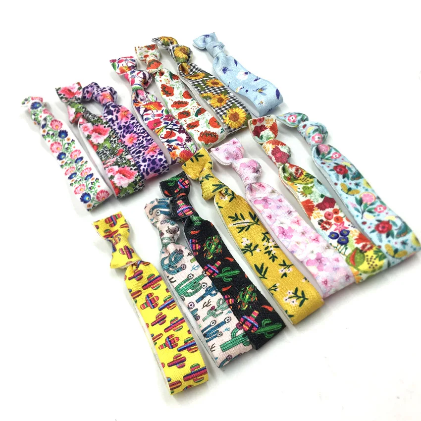 

14 Colors 30pcs/lot 5/8" Sun Flowers Fold Over Elastic Hair Band Hair Tie FOE Ribbon Bracelet Ponytail Holder