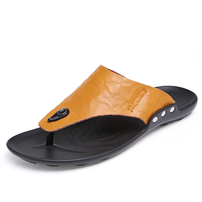 

2019 New Style Summer Men Split Toe Genuine Leather Flip-flops Breathable Flat Sandals Men's Outdoor Sandals