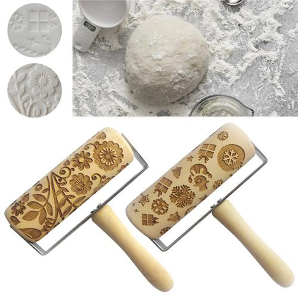 Durable Hand-held Environmental Protection Kitchen Rolling Pin Carving Embossed Rolling Pin Cookie Laser Engraving Rolling Pin