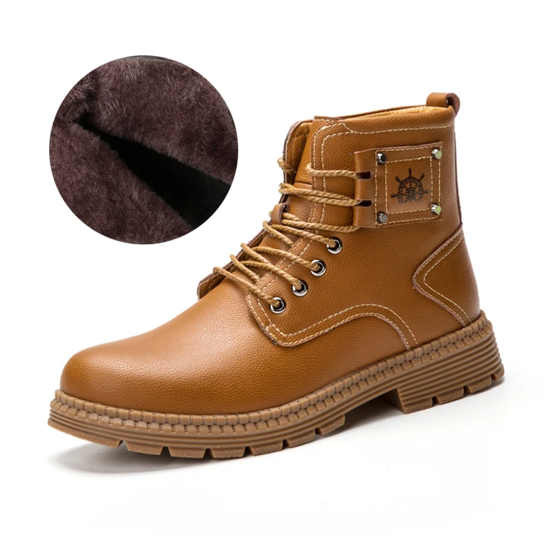 Winter Light Brown Ботинки martin размера плюс 38-45 мужская осенне-зимняя обувь ботинки из спилка мужская обувь, теплые плюшевые зимние ботинки на меху для мужчин - Цвет: Winter Light Brown