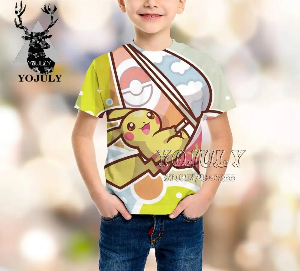 YOJULY Pikachu/новая детская одежда с 3d принтом для мальчиков и девочек-подростков детская футболка Лидер продаж, модные футболки с круглым вырезом, A413