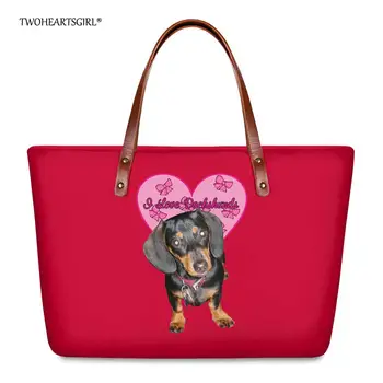

Twoheartsgirl Red/Black Dachshund Dog Print Women's Handbags Cute Simple Female Daily Tote Bag Large Capacity Women Shoulder Bag