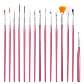 

15pcs Pink Acrylic Nail Brushes - UV Gel Nail Polish Painting Brushes Drawing Pens - Manicure Nail Art Tools Set Beauty Nail
